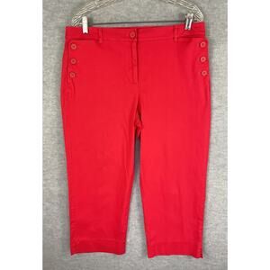 Talbots 12 Red Capri Crop Pants Button Pockets Cotton Spandex 36 x 22
